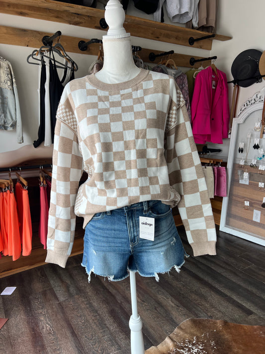 Checkered Round Neck Sweater