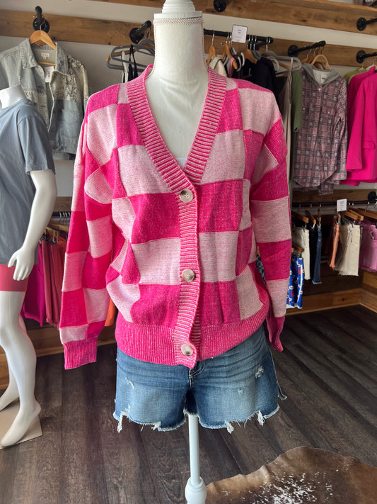 Checkered Button Cardi